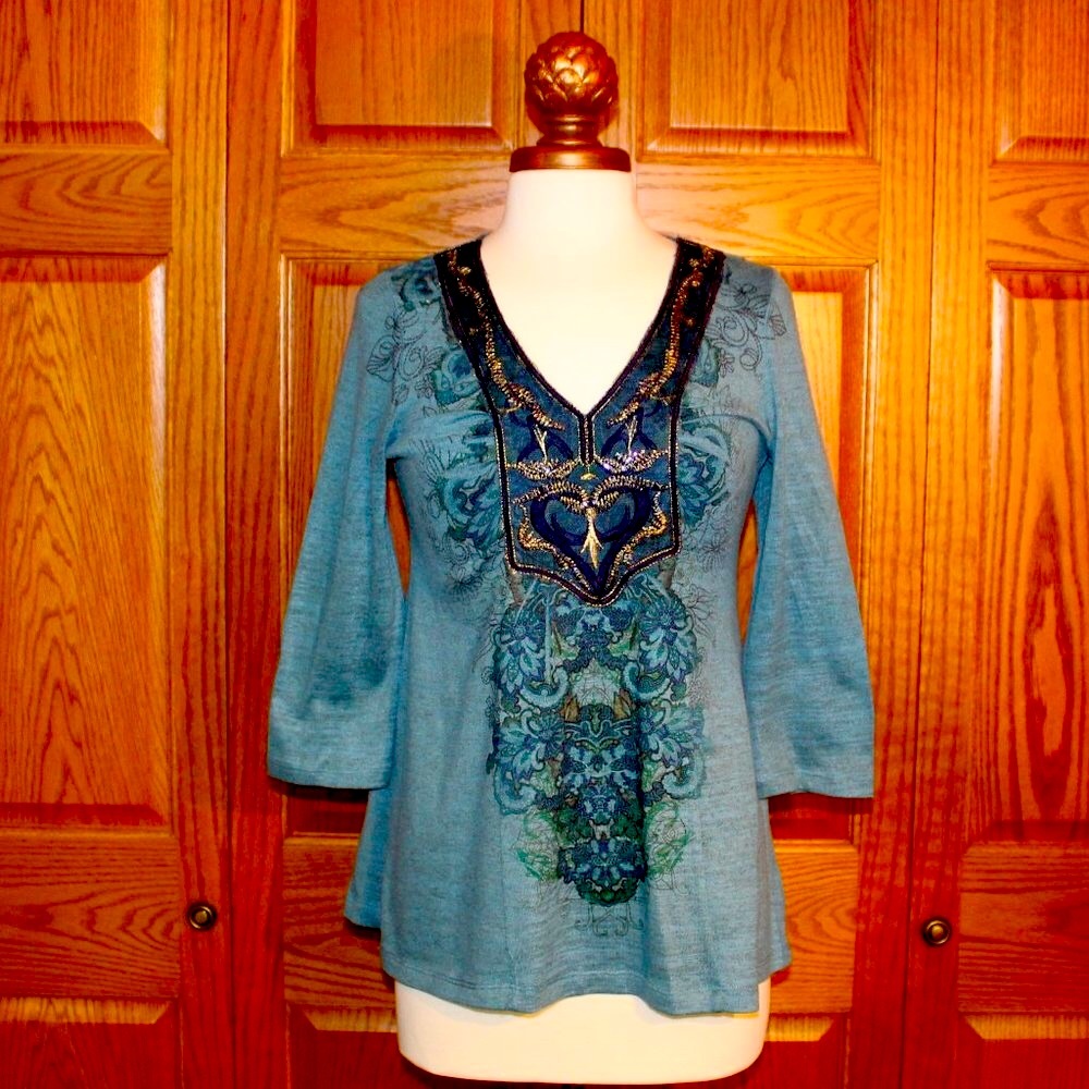 One World Embellished V-Neck Long Sleeve Top